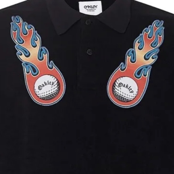 Oakley Men’s Medium Blackout Flame Terry Short Sleeve Polo Bowling Shirt Top - Picture 2 of 4